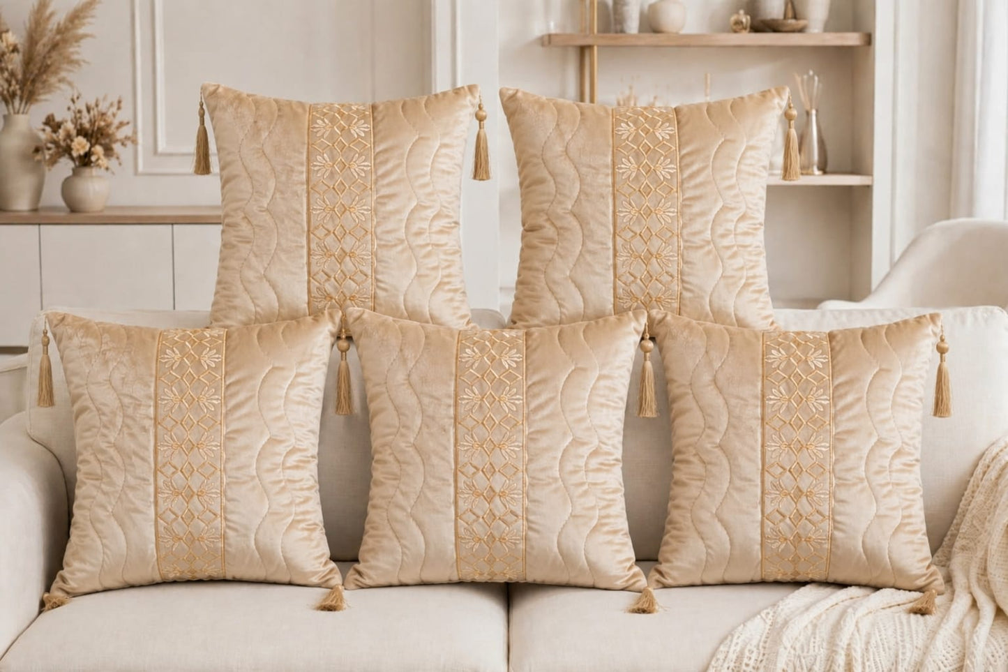 ✨ Premium Velvet Cushion Cover Set – Pack of 5 | Luxury Decorative Sofa Cushion Covers | Soft Modern Home Décor | 16×16 Inch | Decent Bedding ✨
