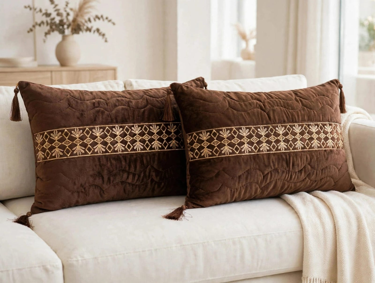 🖤 Premium Embroidered Velvet Pillow Pair | Luxury Black & Gold | Soft Decorative Bed Pillows | Elegant Bedroom Décor ✨