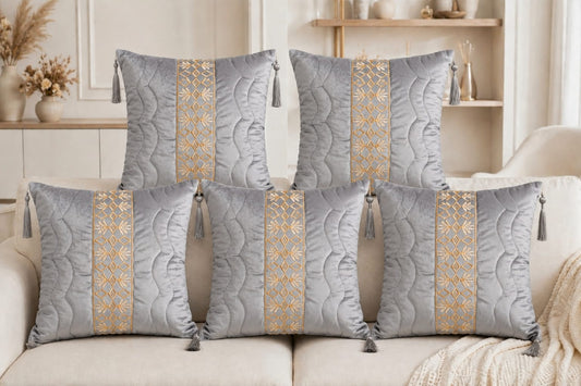 Luxury Velvet Jacquard Cushion Cover – Elegant Style-16x16 Inch with Tassels