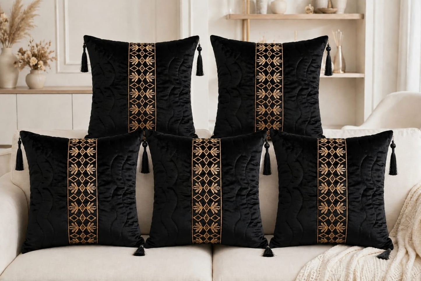 ✨ Premium Velvet Cushion Cover Set – Pack of 5 | Luxury Decorative Sofa Cushion Covers | Soft Modern Home Décor | 16×16 Inch | Decent Bedding ✨