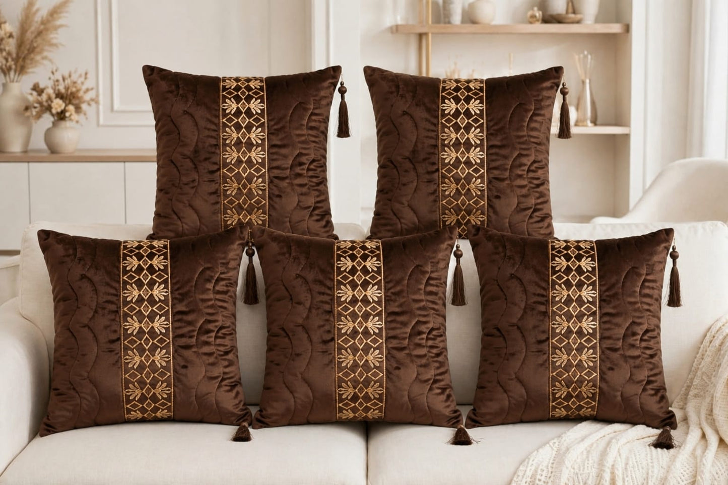 ✨ Premium Velvet Cushion Cover Set – Pack of 5 | Luxury Decorative Sofa Cushion Covers | Soft Modern Home Décor | 16×16 Inch | Decent Bedding ✨