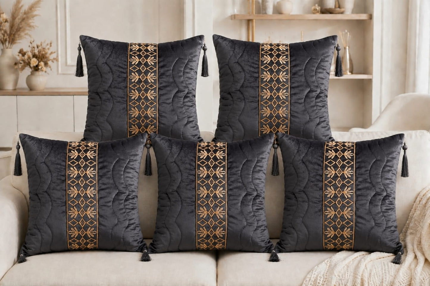 ✨ Premium Velvet Cushion Cover Set – Pack of 5 | Luxury Decorative Sofa Cushion Covers | Soft Modern Home Décor | 16×16 Inch | Decent Bedding ✨