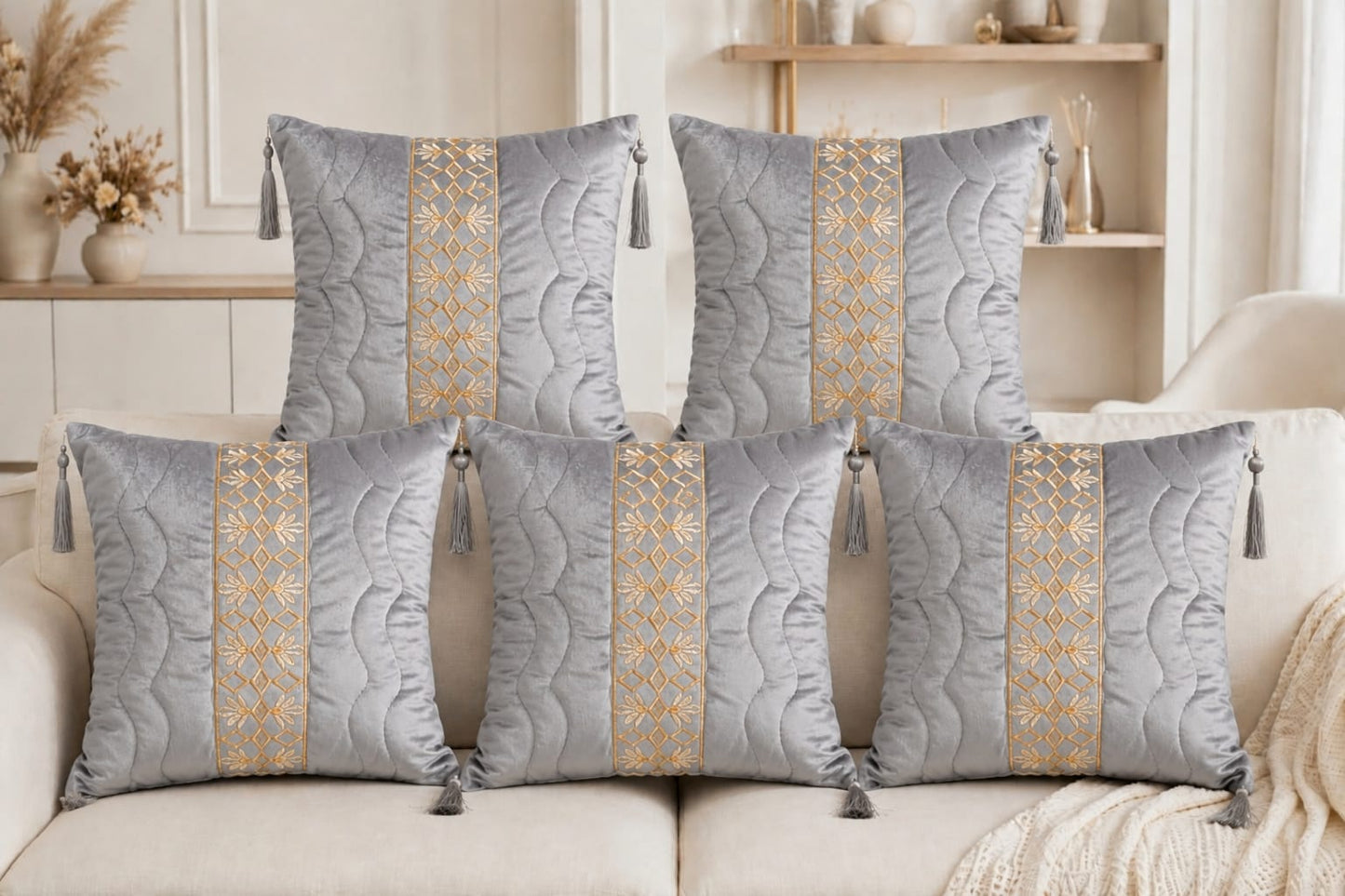 ✨ Premium Velvet Cushion Cover Set – Pack of 5 | Luxury Decorative Sofa Cushion Covers | Soft Modern Home Décor | 16×16 Inch | Decent Bedding ✨