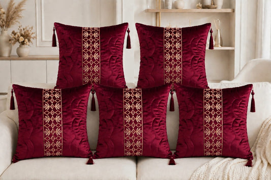 Luxury Velvet Jacquard Cushion Cover – Elegant Style-16x16 Inch with Tassels