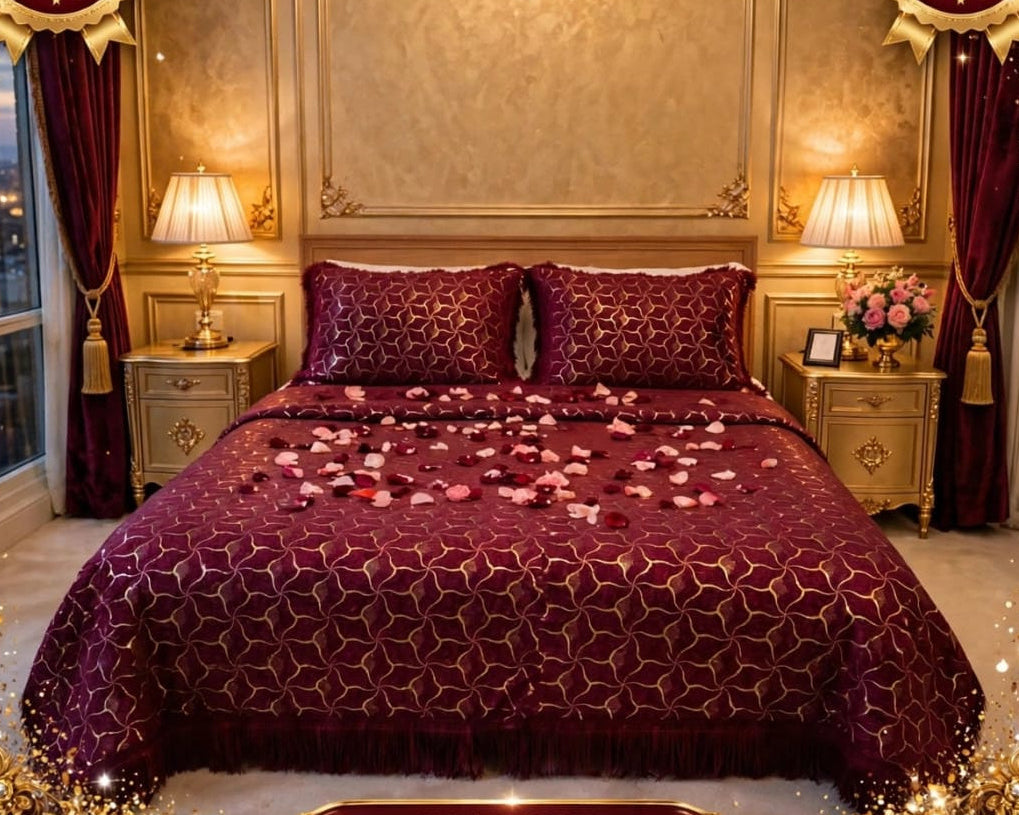 Premium Trellis Velvet Bedsheet – Home Decore 4 Piece